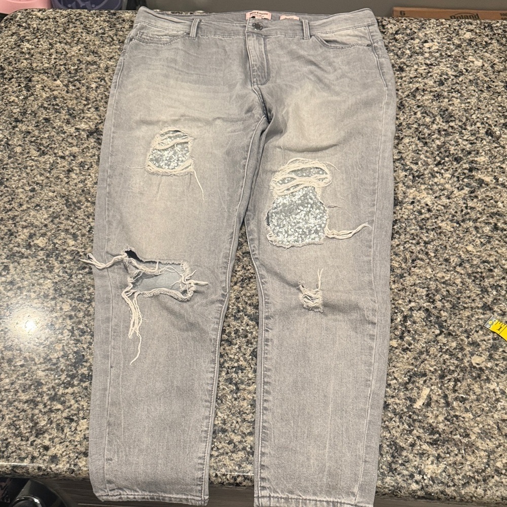 Juicy Couture Y2K Vintage Distressed Gray Women Jeans Size 14